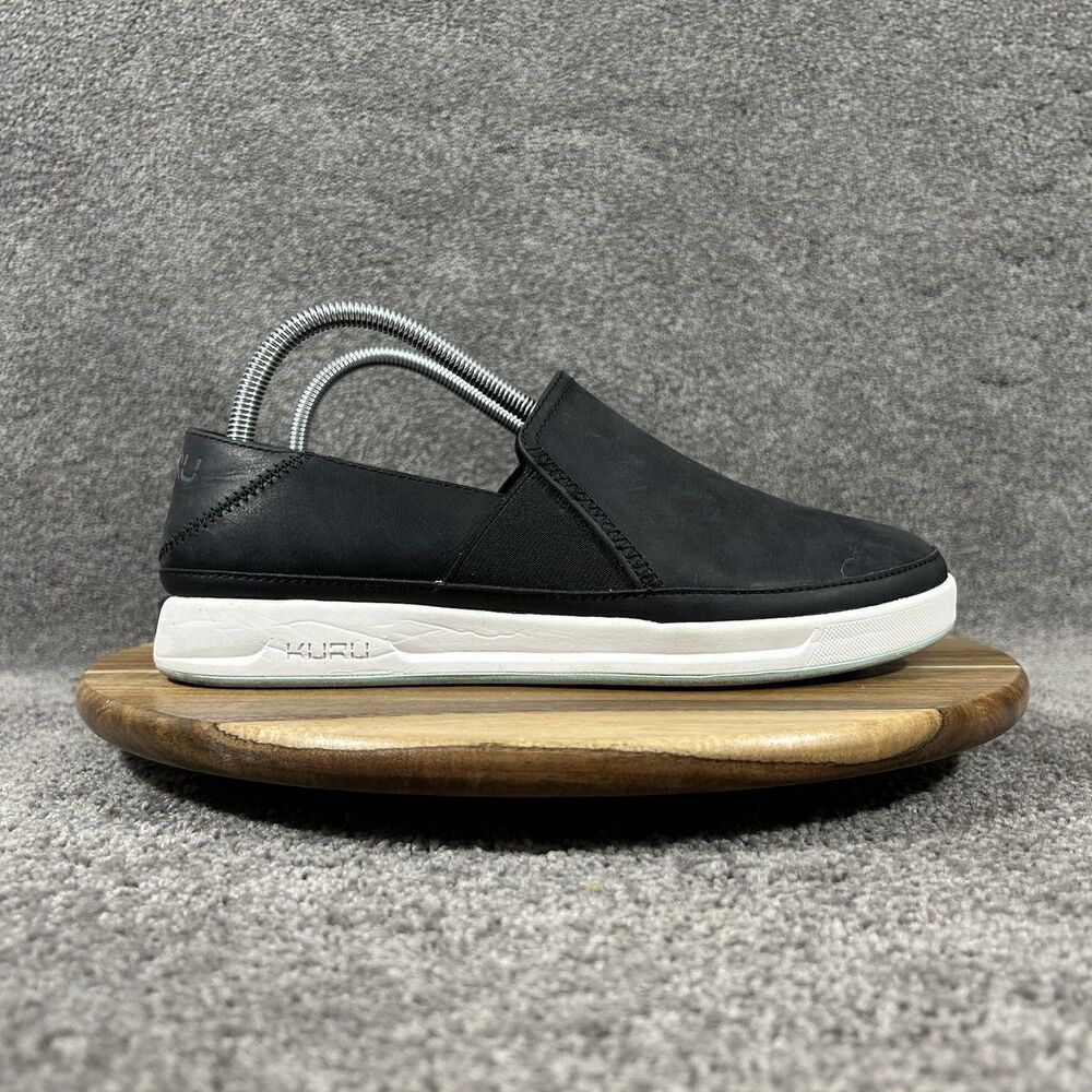 Kuru Roam Atla Womens Size 8.5 Black White Leather Casual Walking Slip-On Shoes